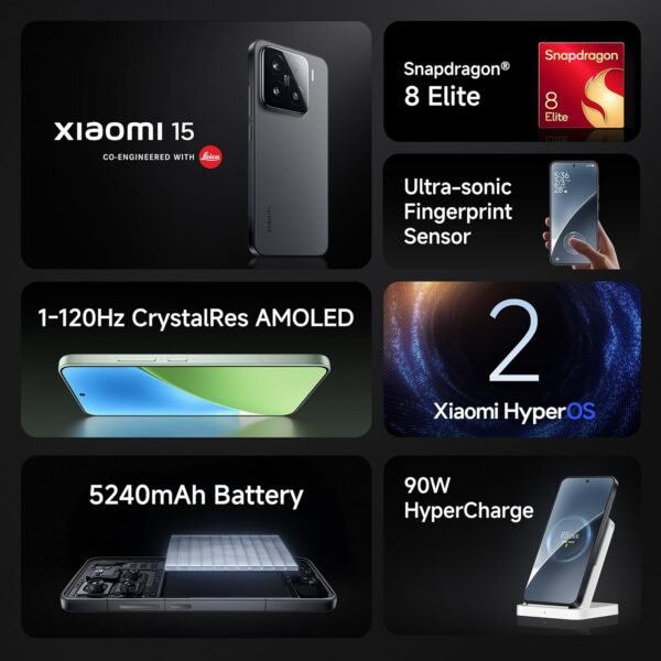Xiaomi 15 (Black, 12GB/512GB)| 50 MP Leica Triple Camera | SD 8 Elite | 1.5K CrystalRes Dynamic 1-120 Hz AMOLED | Hyper AI - Image 2